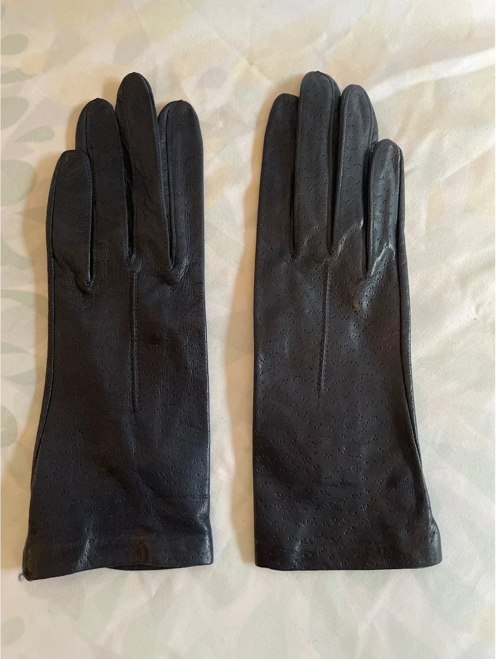 Vintage Leather Dress Gloves Midnight Navy Perforated Women's 6.5